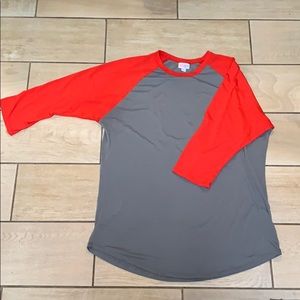 LulaRoe grey and red baseball tee